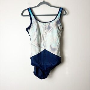 LANDS’ END • Women’s Marbled Navy Blue One Piece Swimsuit Size 12